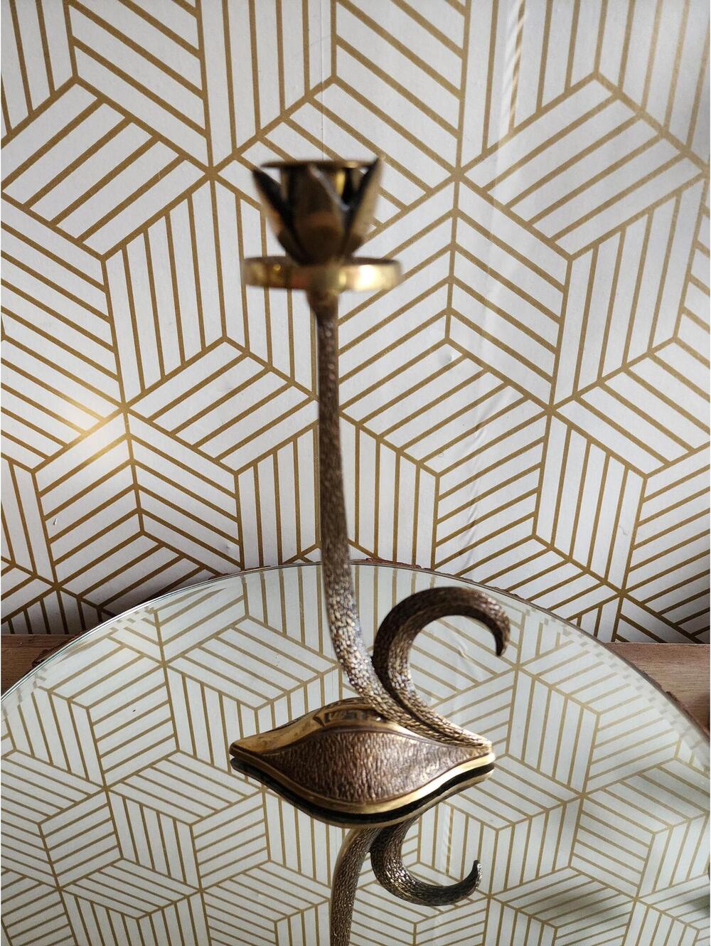 Mid-Century Brass Flower Candlestick Holder by Dayagi Made in Israel
